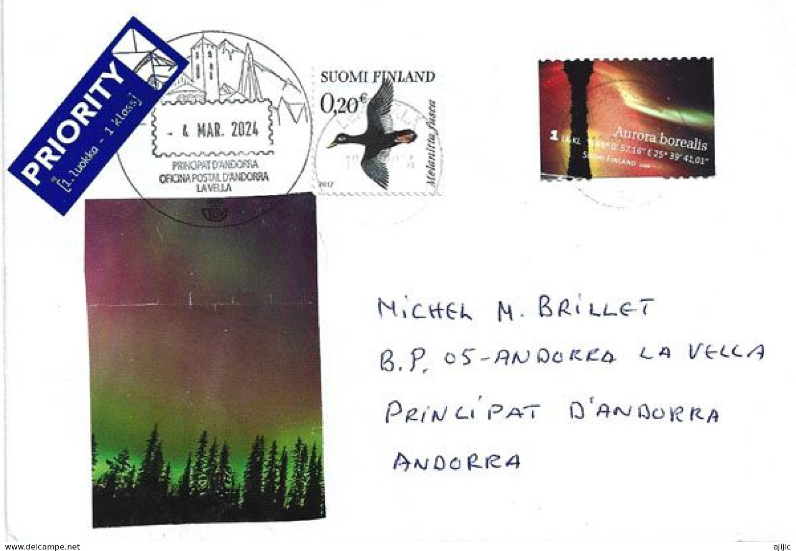 AURORA BOREALIS , Lettre De Finlande 2024 Avec Timbre à Date Arrivée - Briefe U. Dokumente