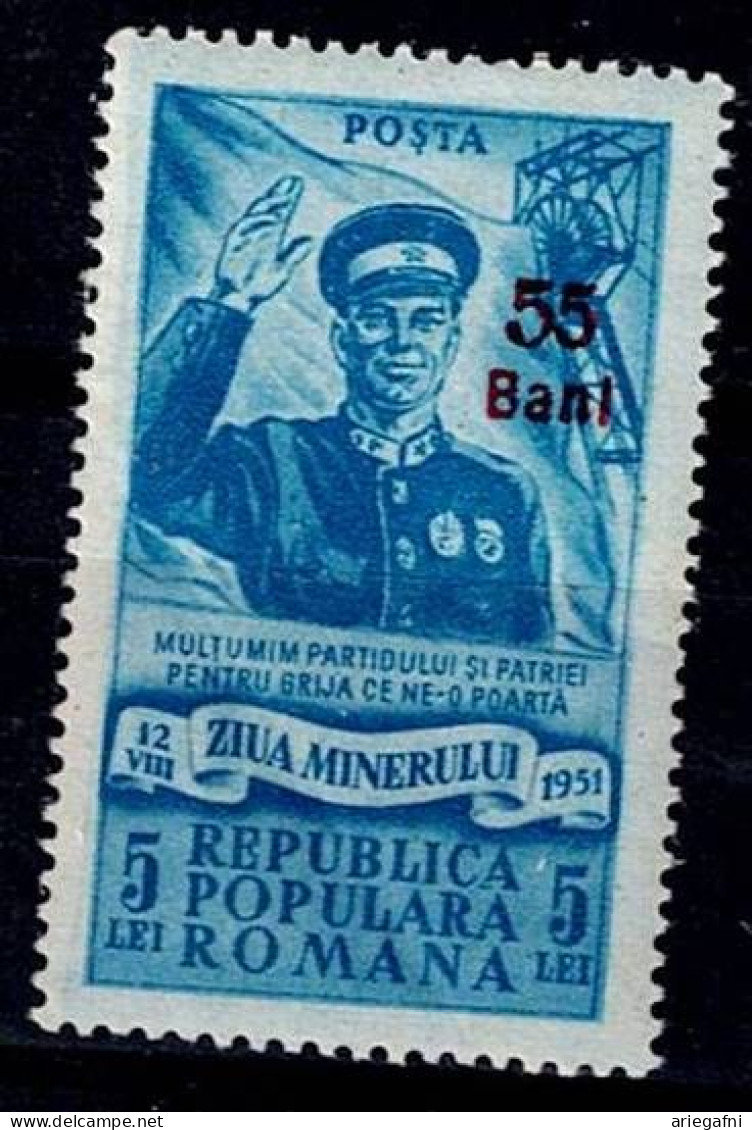 ROMANIA 1952 MINERS' DAY STAMP WITH OVERPRINT MI No 1348 MNH VF!! - Neufs