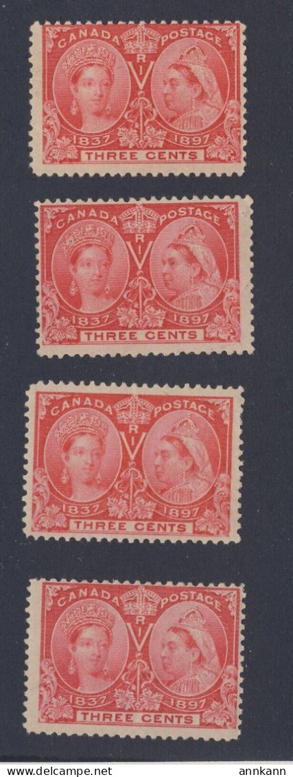 4x Canada Victoria Jubilee Stamp; #53-3c MNH 3x F 1x F/VF SHADES Guide Value = $75.00 - Ongebruikt