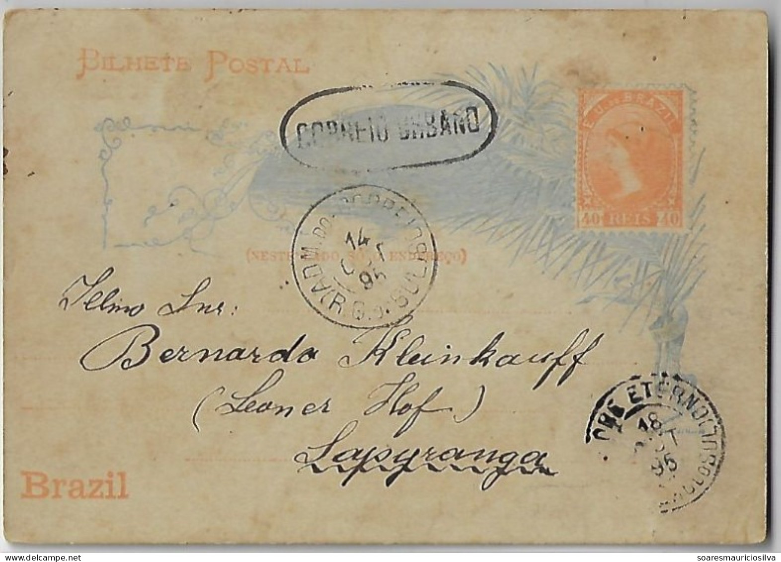 Brazil 1895 Postal Stationery Card Porto Alegre - Padre Eterno - Sapiranga Cancel Oval Border Correio Urbano Urban Mail - Interi Postali