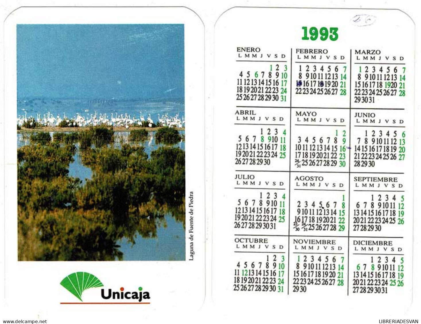 Calendario De Bolsillo Unicaja Laguna Fuente De Piedra, Málaga 1993 - Otros & Sin Clasificación