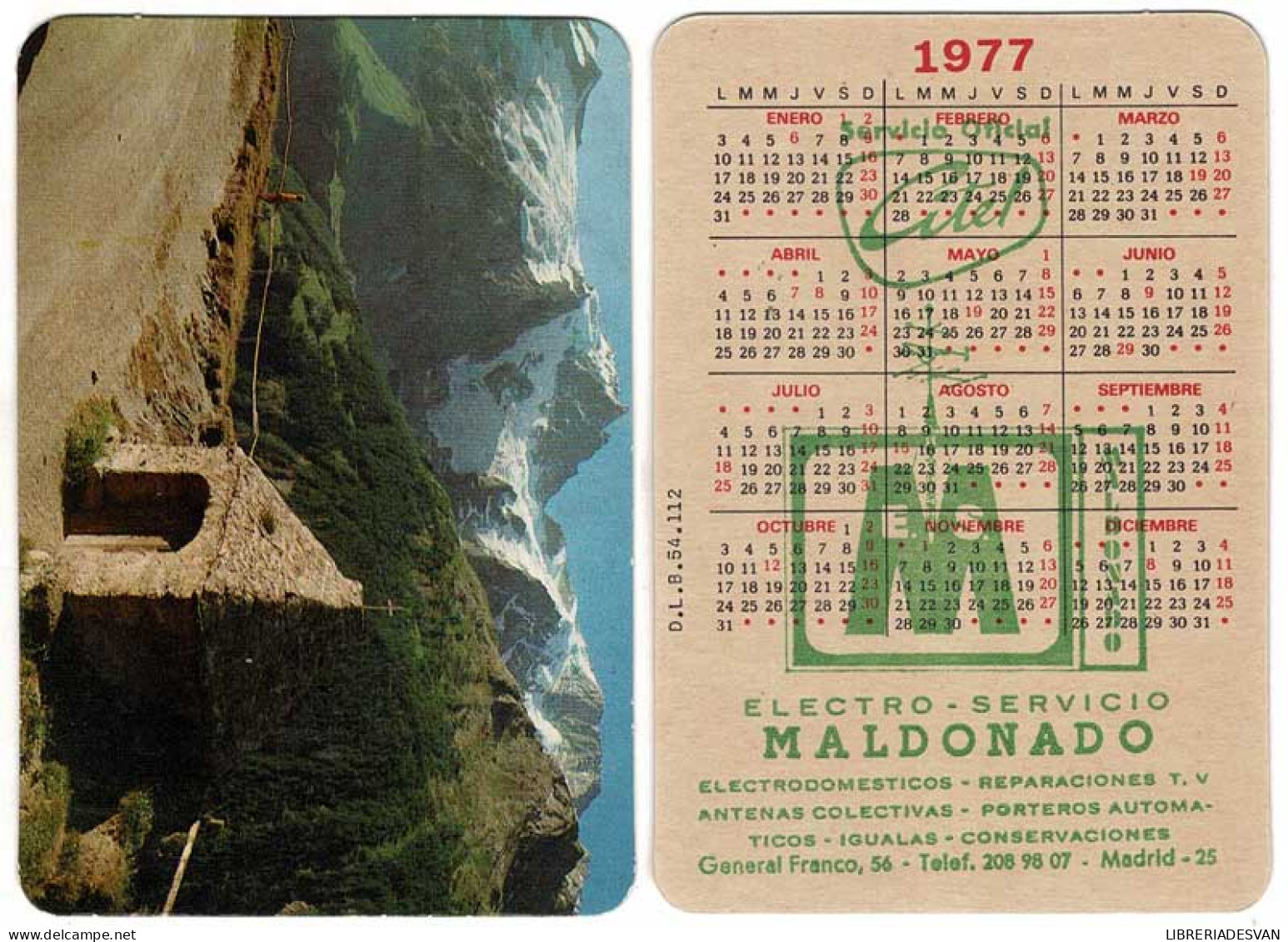 Calendario De Bolsillo. Electro-Servicio Maldonado, Madrid 1977 - Otros & Sin Clasificación