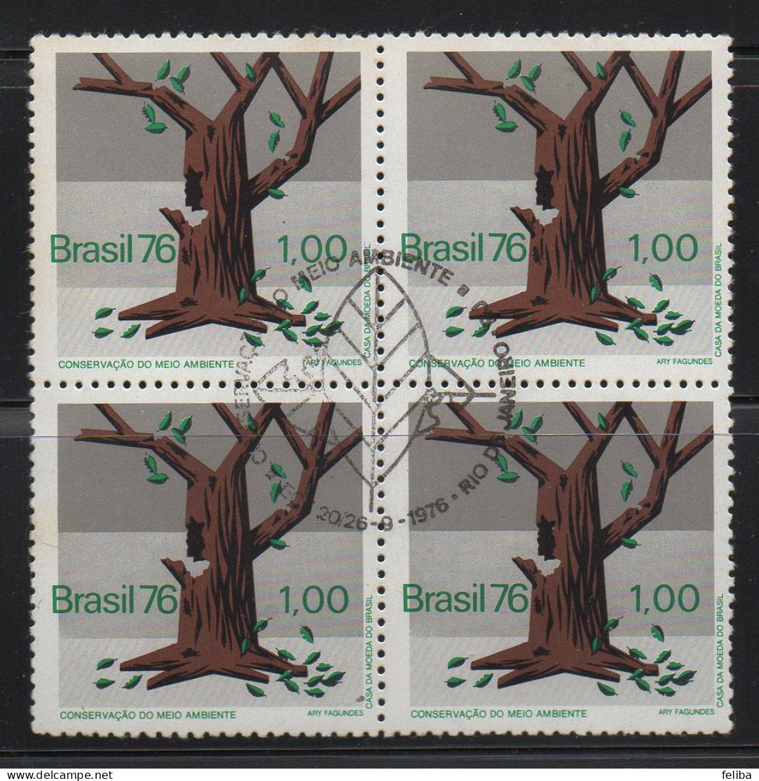 Brazil 1976 First Day Cancel On Block Of 4 - Unused Stamps