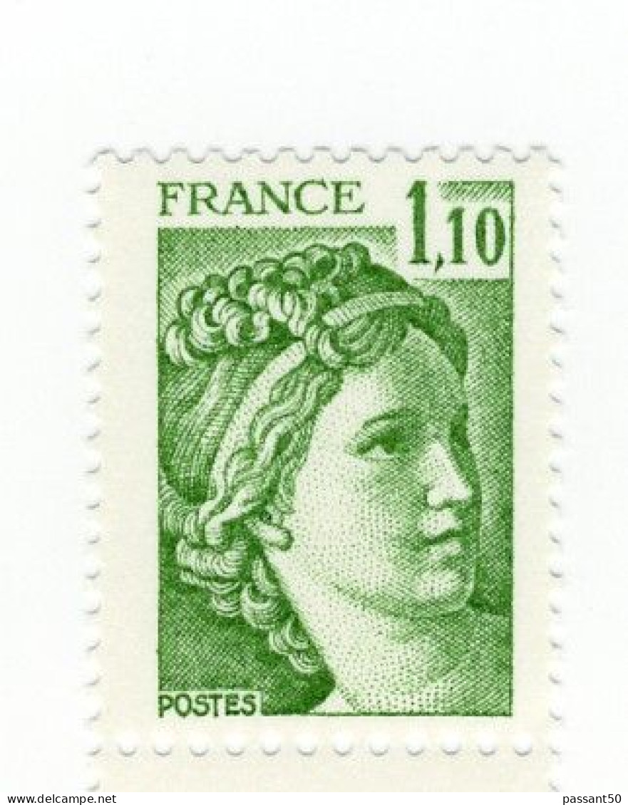Sabine 1fr10 Vert Sans Phospho YT 2058a. Rare, Voir Le Scan. Cote YT : 15 €, Maury N° 2063d : 15 €. - Unused Stamps
