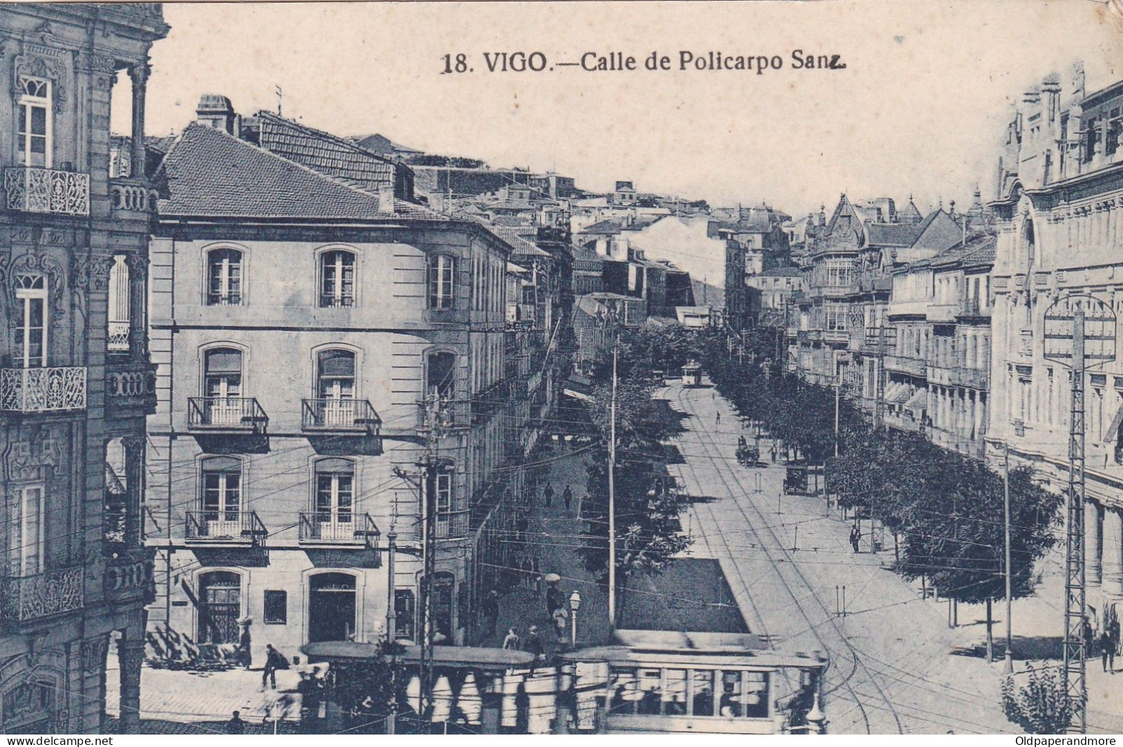 POSTCARD SPAIN ESPAÑA  -  GALICIA - VIGO - CALLE DE POLICARPO SANZ - TRAM - TRAMWAY - Pontevedra