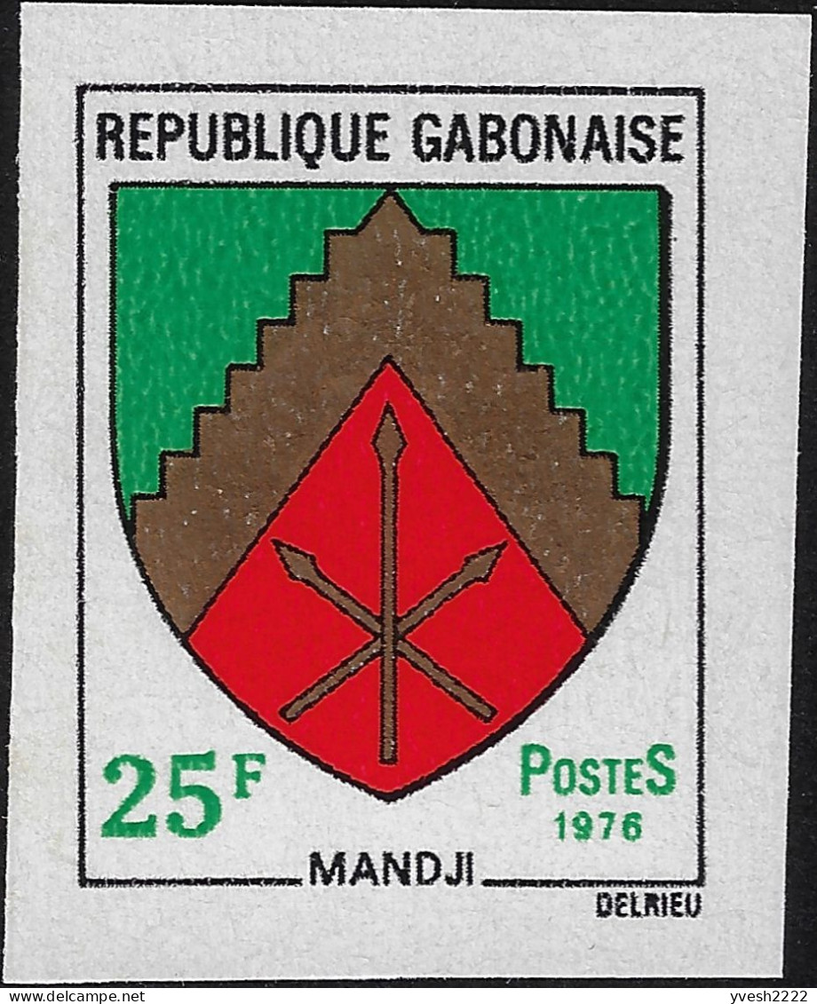 Gabon 1976 Y&T 365 à 367 Non Dentelés. Armoiries De Villes VI. Poissons, Feu, Marteaux - Sellos