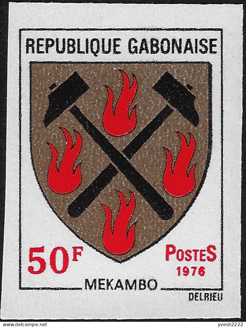 Gabon 1976 Y&T 365 à 367 Non Dentelés. Armoiries De Villes VI. Poissons, Feu, Marteaux - Sellos