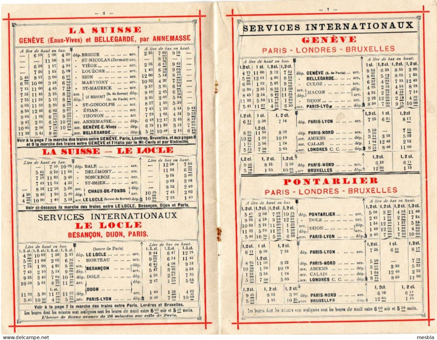 PARIS - LYON - MEDITERRANEE - Service Rapides Entre La SUISSE, La FRANCE, L' ITALIE Et L' ANGLETERRE, SAISON  .1890 - Europa