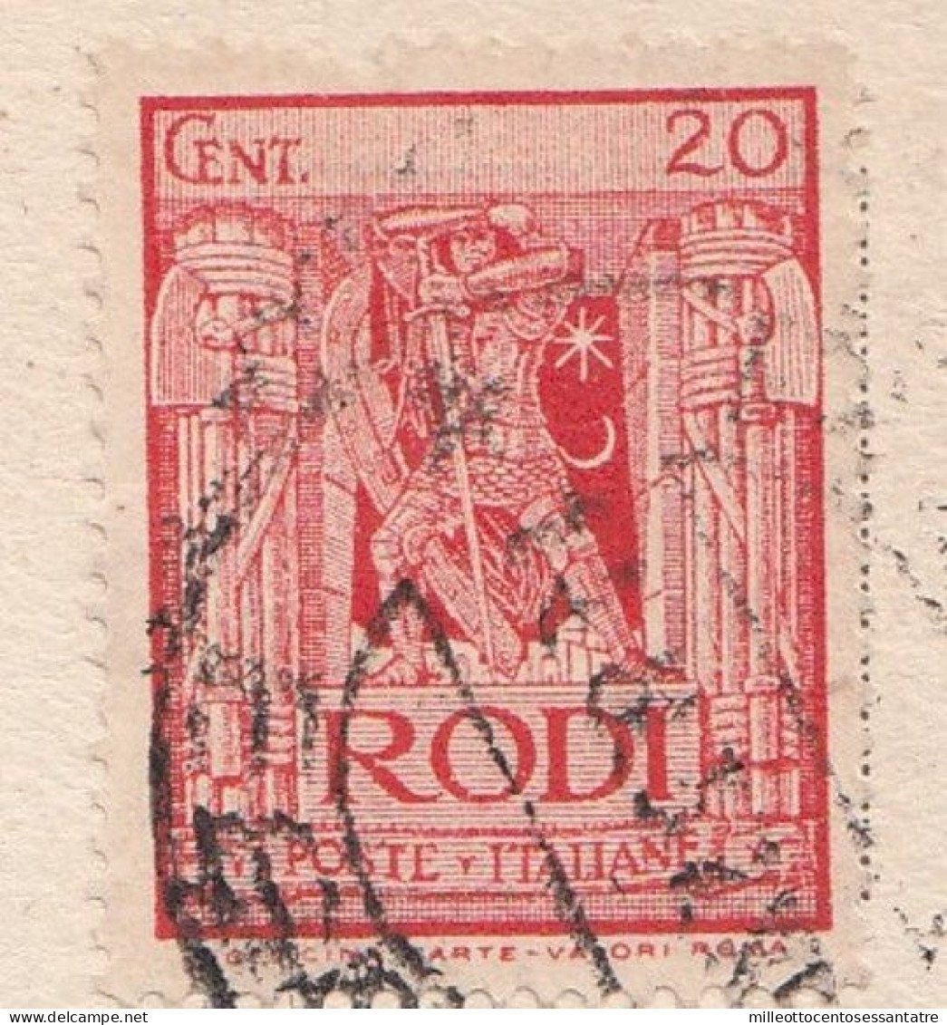 2013 - EGEO RODI  - Cartolina Illustrata Del 1937 Da Rodi A Crocefieschi Con Cent 20 Rosso - Egée (Rodi)