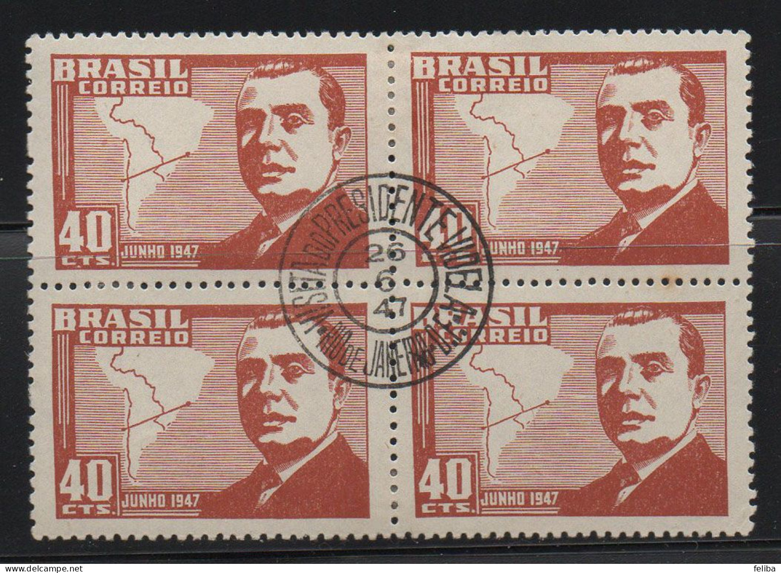 Brazil 1947 First Day Cancel On Block Of 4 - Ungebraucht