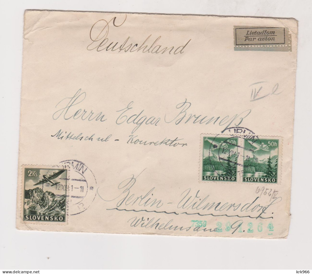 SLOVAKIA WW II 1941 URMIN Censored Airmail Cover To Germany - Lettres & Documents