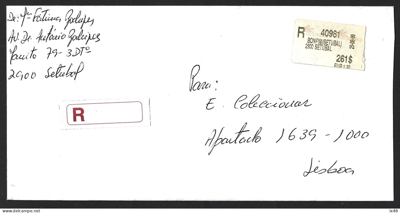 Registered Letter From Bonfim, Setúbal. Registration Franchise Label. Mixed Rate.Carta Registada Do Bonfim, Setúbal. Eti - Briefe U. Dokumente