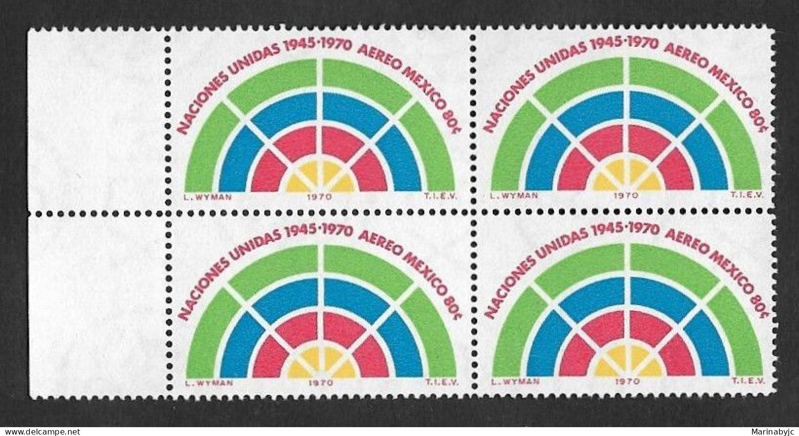 SE)1970 MEXICO, 25TH ANNIVERSARY OF THE UNITED NATIONS MEXICO 80C SCTC376, B/4 MNH - Mexico