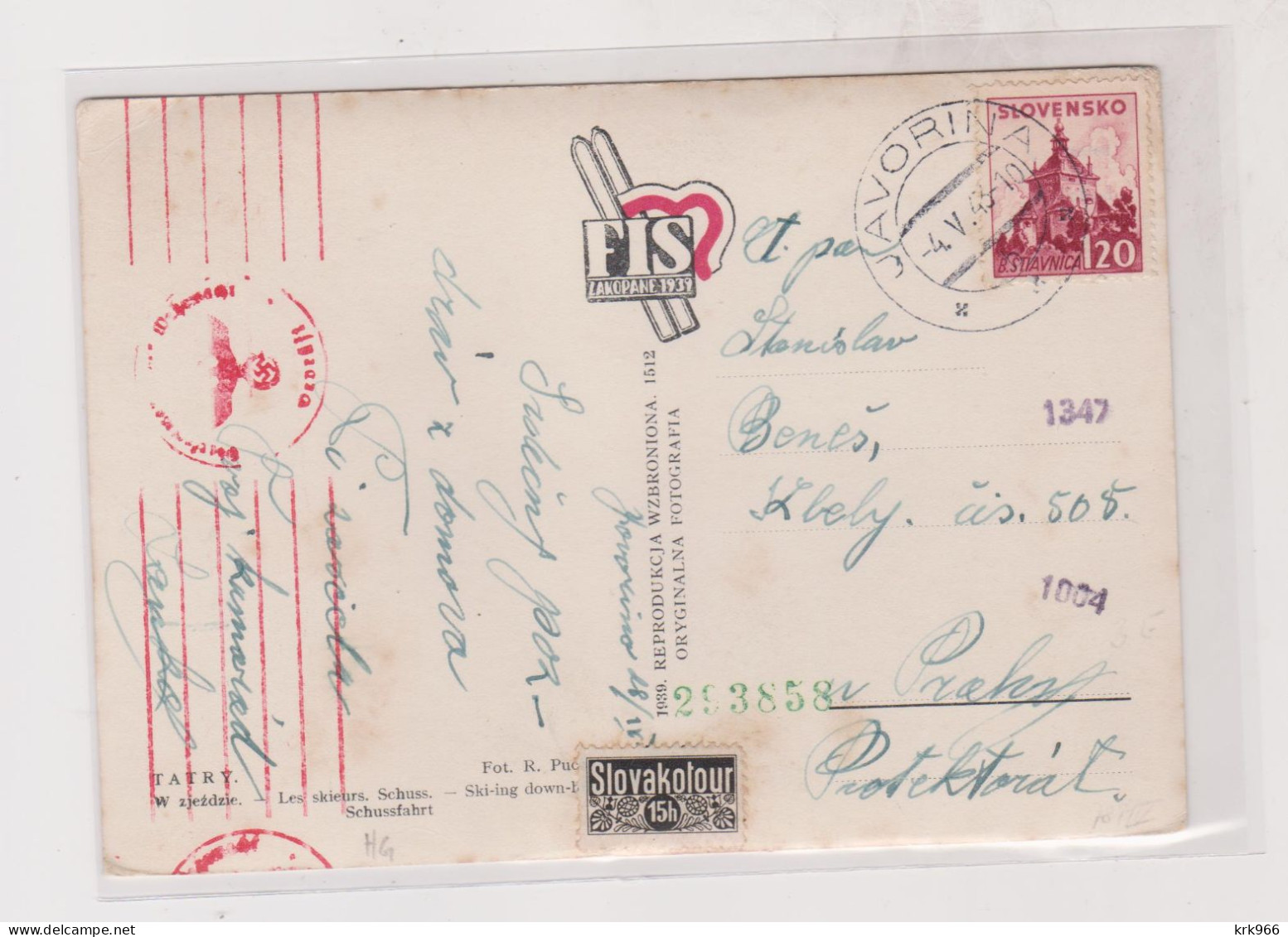 SLOVAKIA WW II 1943 JAVORINA  Censored  Postcard To Bohemia & Moravia - Covers & Documents