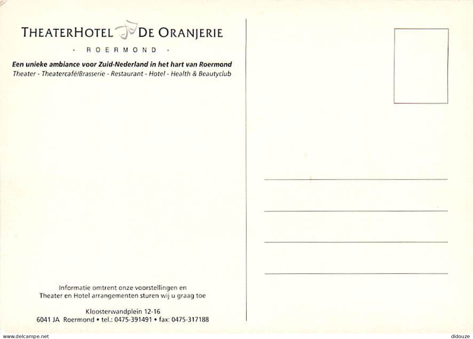 Pays-Bas - Nederland - Roermond - TheaterHotel De Oranjerie - CPM - Voir Scans Recto-Verso - Roermond