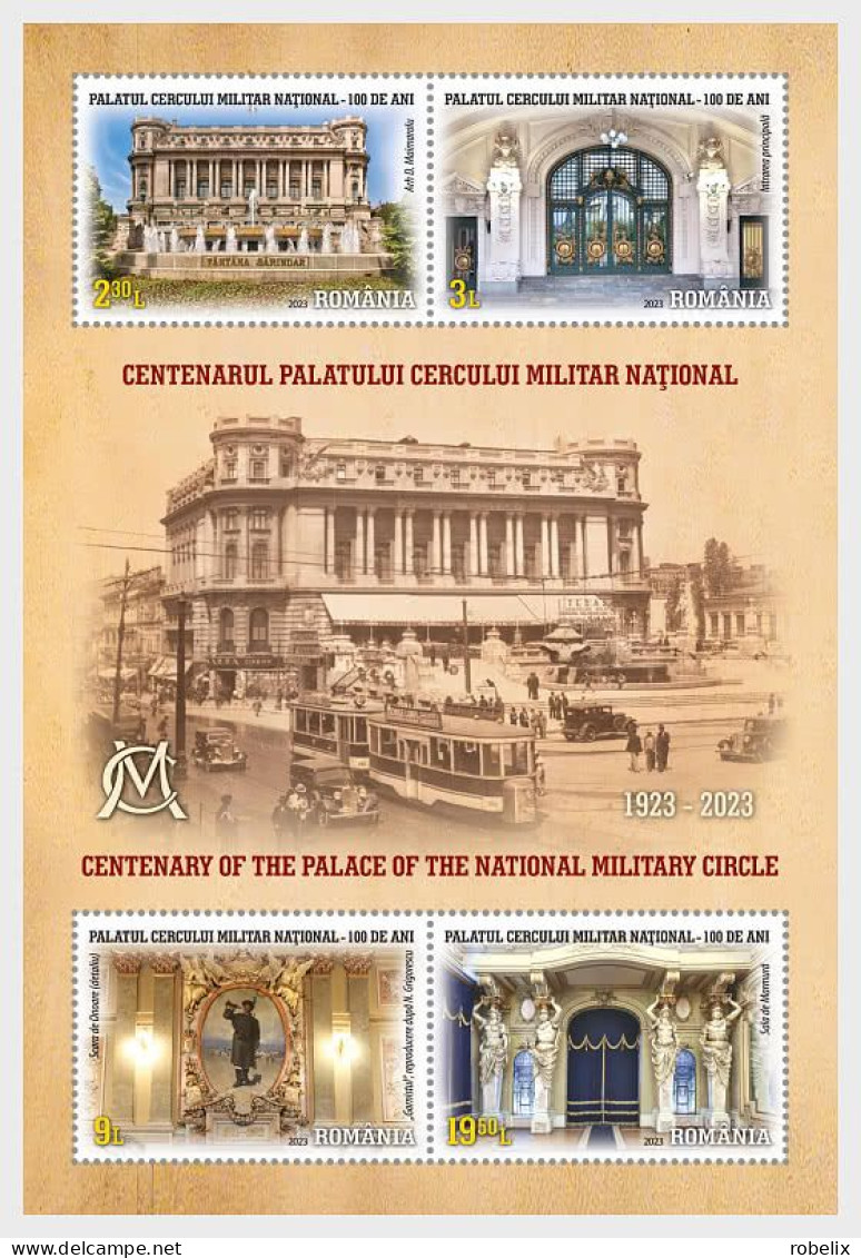ROMANIA 2023  BUCHAREST -Centenary Of The Palace Of The  Military Circle - Tramway- Old Cars  - Block Of 4 Stamps  MNH** - Otros & Sin Clasificación