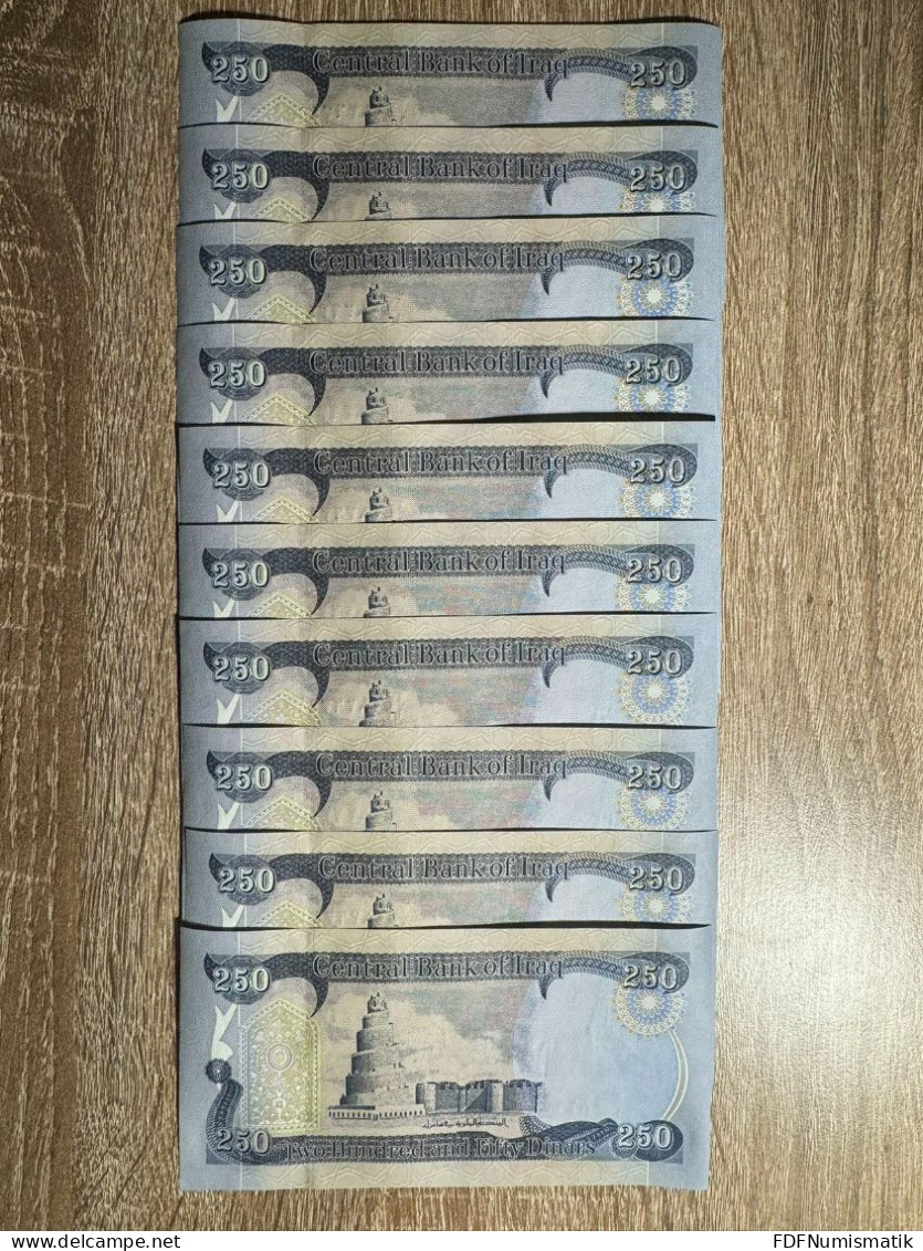 10 Pcs, Iraq, 250 Dinars ,2003 , Gem UNC ,pick 91a , 10 Pcs With Consecutive Number - Irak