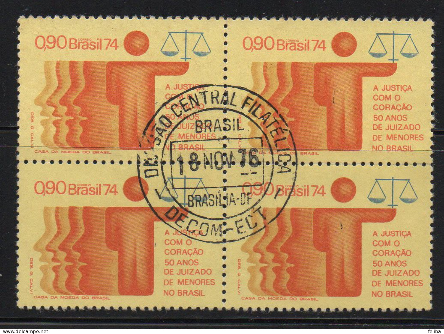 Brazil 1974 First Day Cancel On Block Of 4 - Unused Stamps