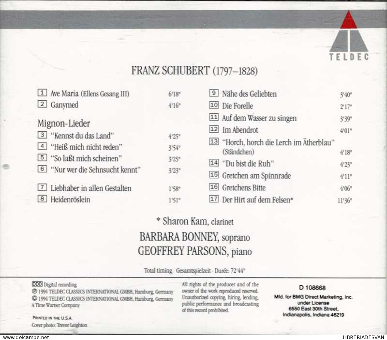 Schubert, Barbara Bonney, Geoffrey Parsons - Lieder. CD - Classical