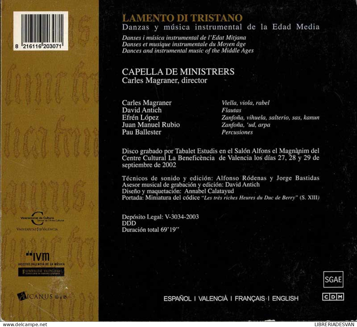 Capella De Ministrers, Carles Magraner - Lamento Di Tristano (Estampida Medieval). CD - Klassik