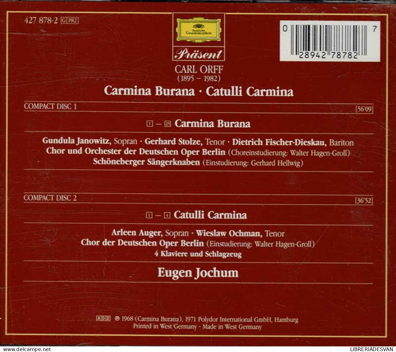Carl Orff, Eugen Jochum - Carmina Burana, Catulli Carmina. 2 X CD - Klassik