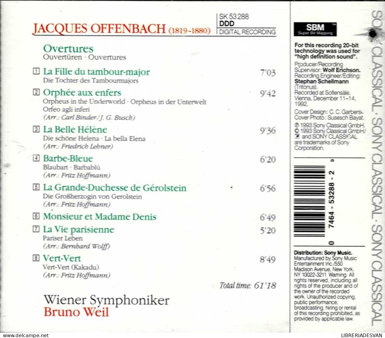 Offenbach, Wiener Philharmoniker, Bruno Weil - Offenbach Overtures. CD - Klassik