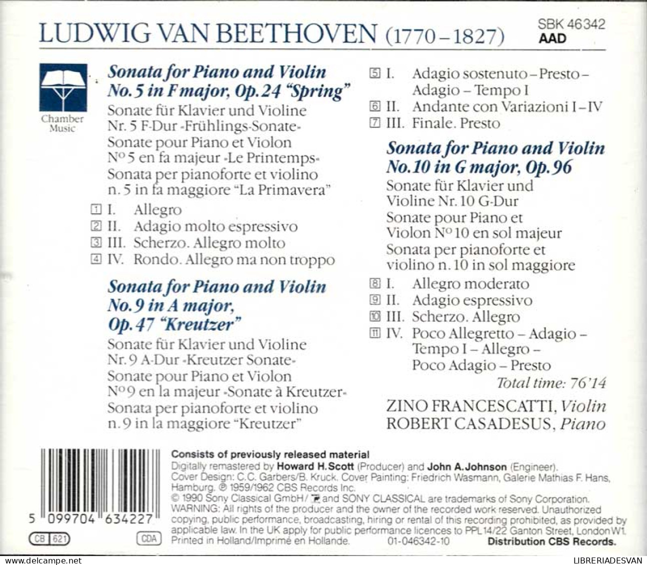 Beethoven, Zino Francescatti, Robert Casadesus - Violin Sonatas No. 5 Spring. No. 9 Kreutzer. No. 10. CD - Klassik