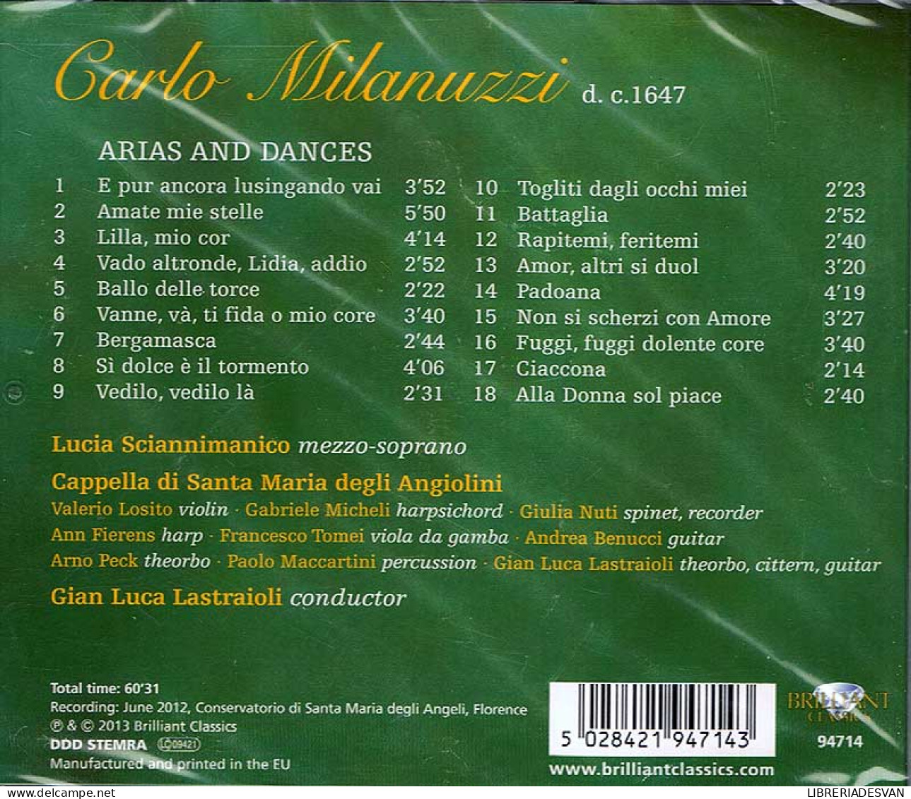 Milanuzzi - Arias And Dances. CD - Classical
