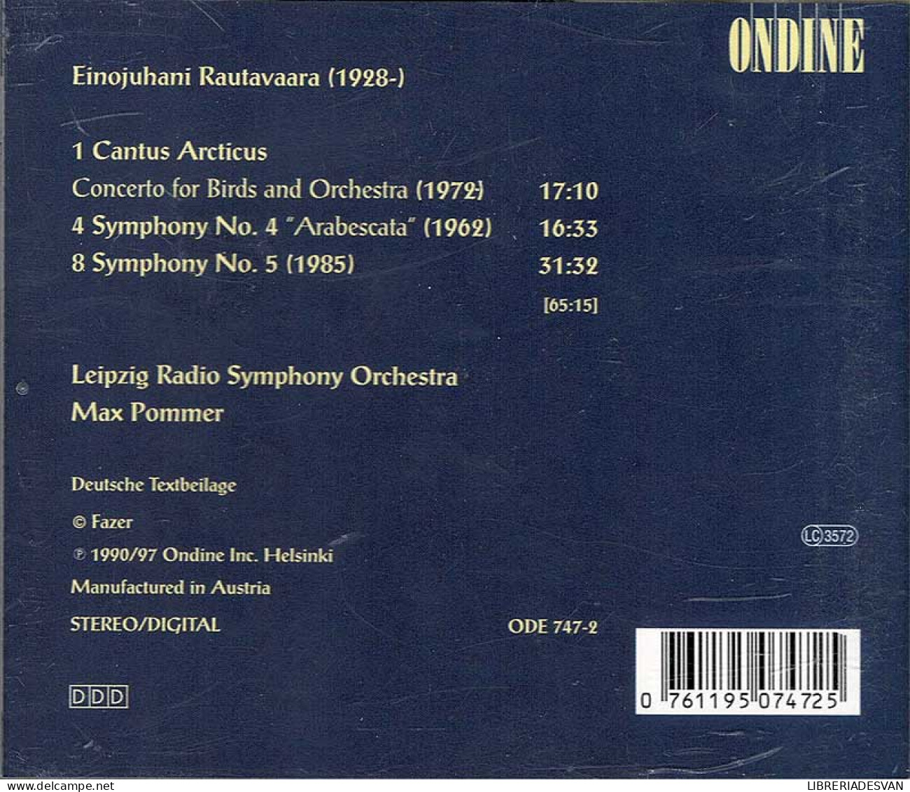 Rautavaara - Cantus Arcticus. Symphonies 4 & 5. CD - Clásica
