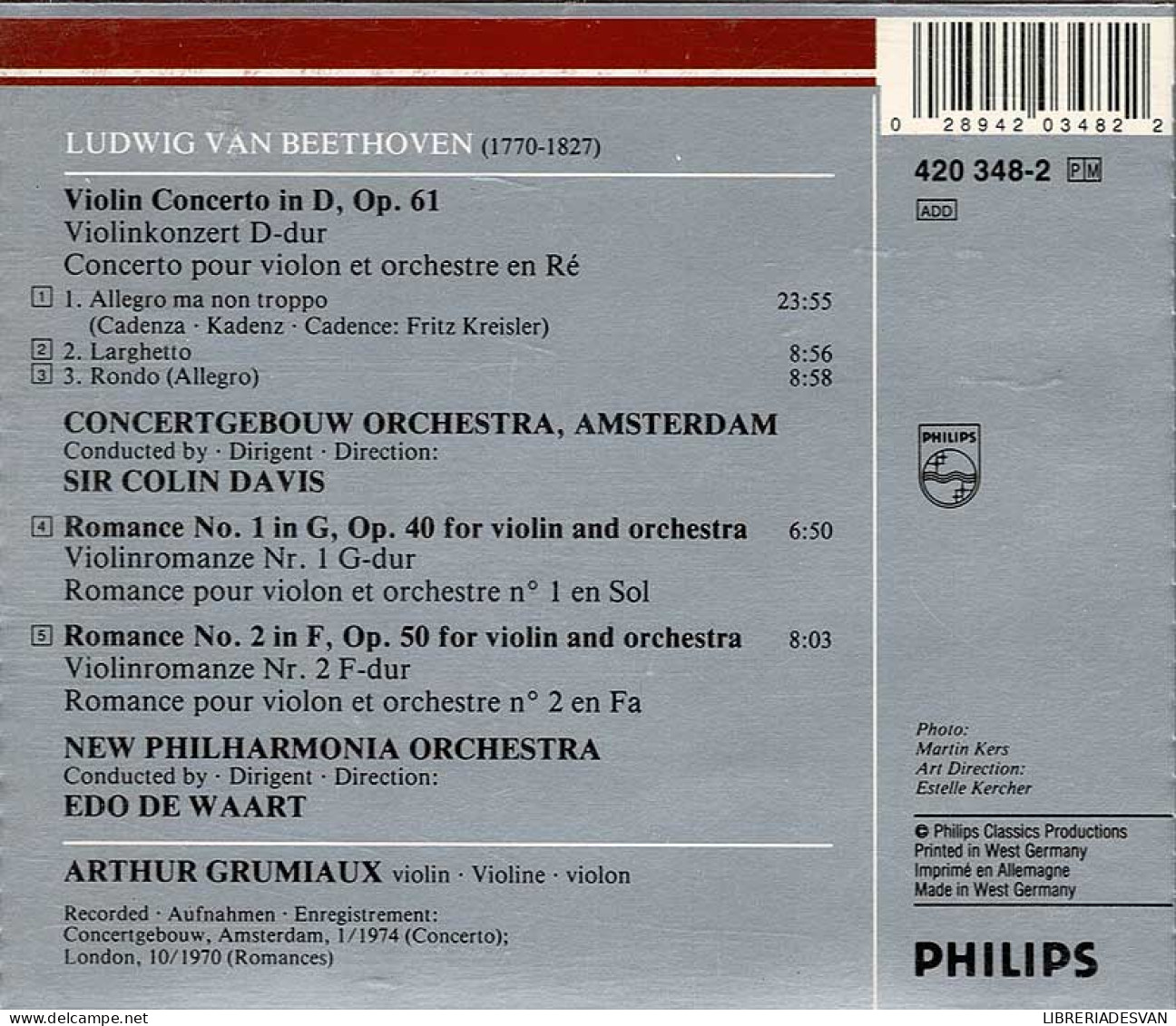 Beethoven - Violin Concerto. Violin Romances Nos. 1 & 2. CD - Classique