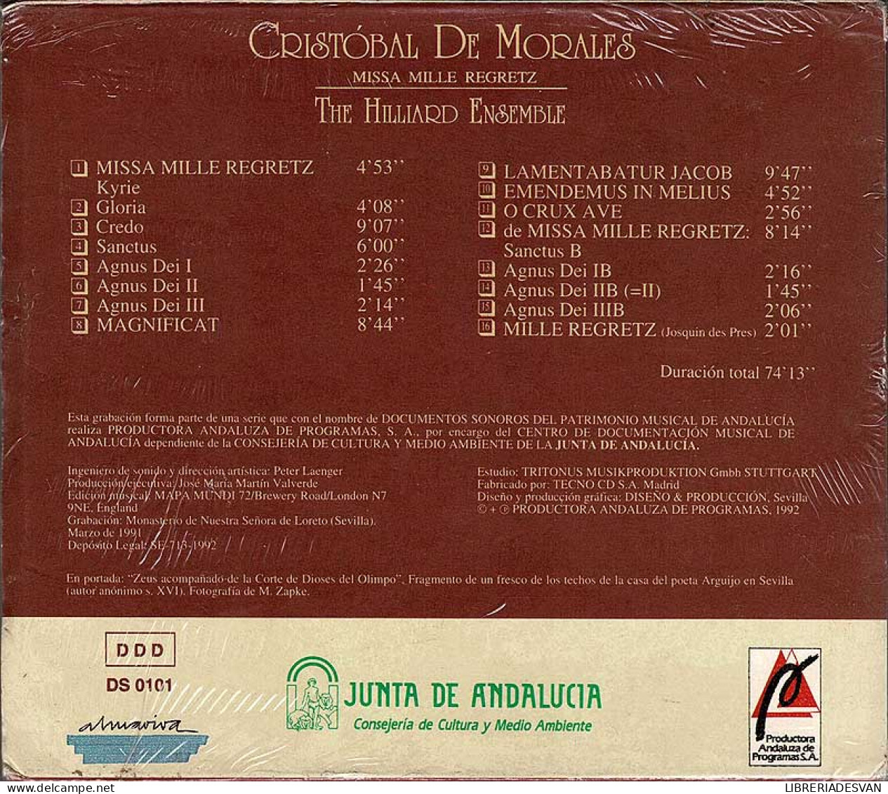 Cristóbal De Morales, The Hilliard Ensemble - Missa Mille Regretz. CD - Classica