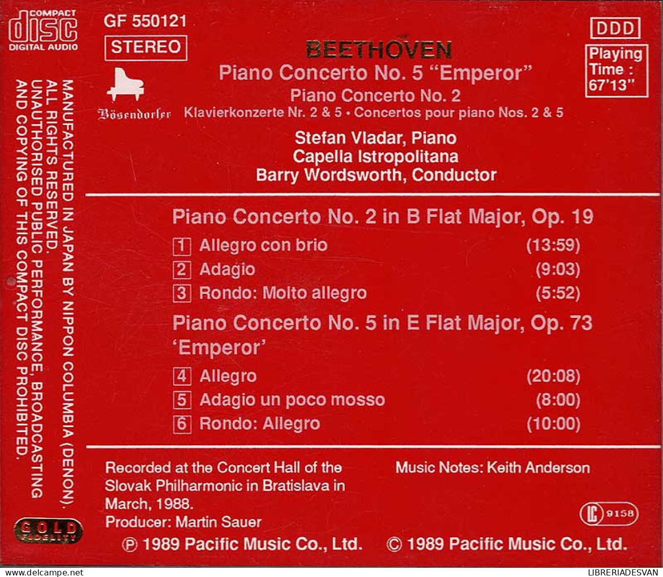 Beethoven - Piano Concertos Nos. 2 Y 5. CD - Classica