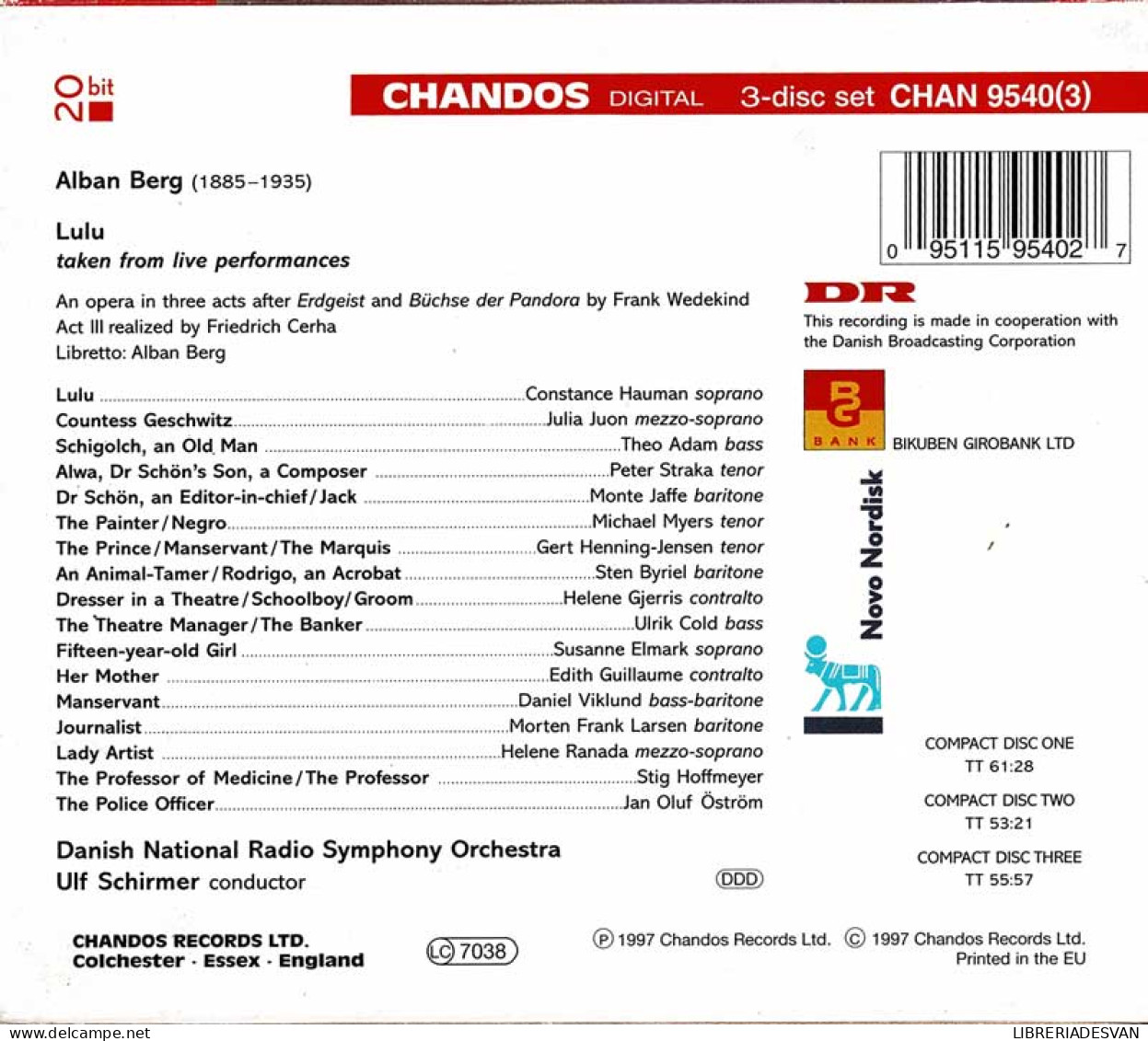 Alban Berg, Constance Hauman, Ulf Schirmer, Danish National Radio Symphony Orchestra - Lulu. 3 X CD - Classica