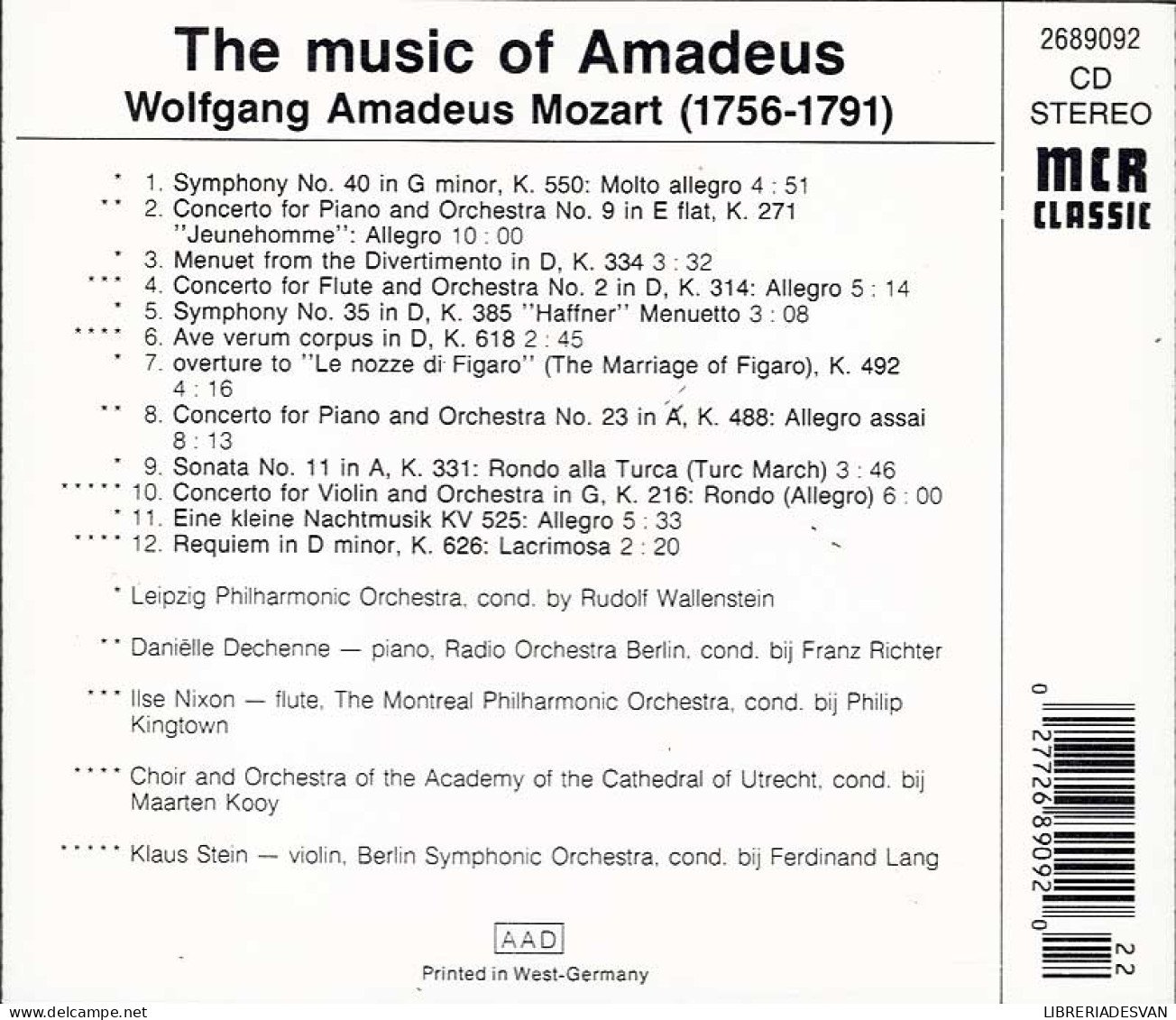 Wolfgang Amadeus Mozart - The Music Of Amadeus. CD - Clásica