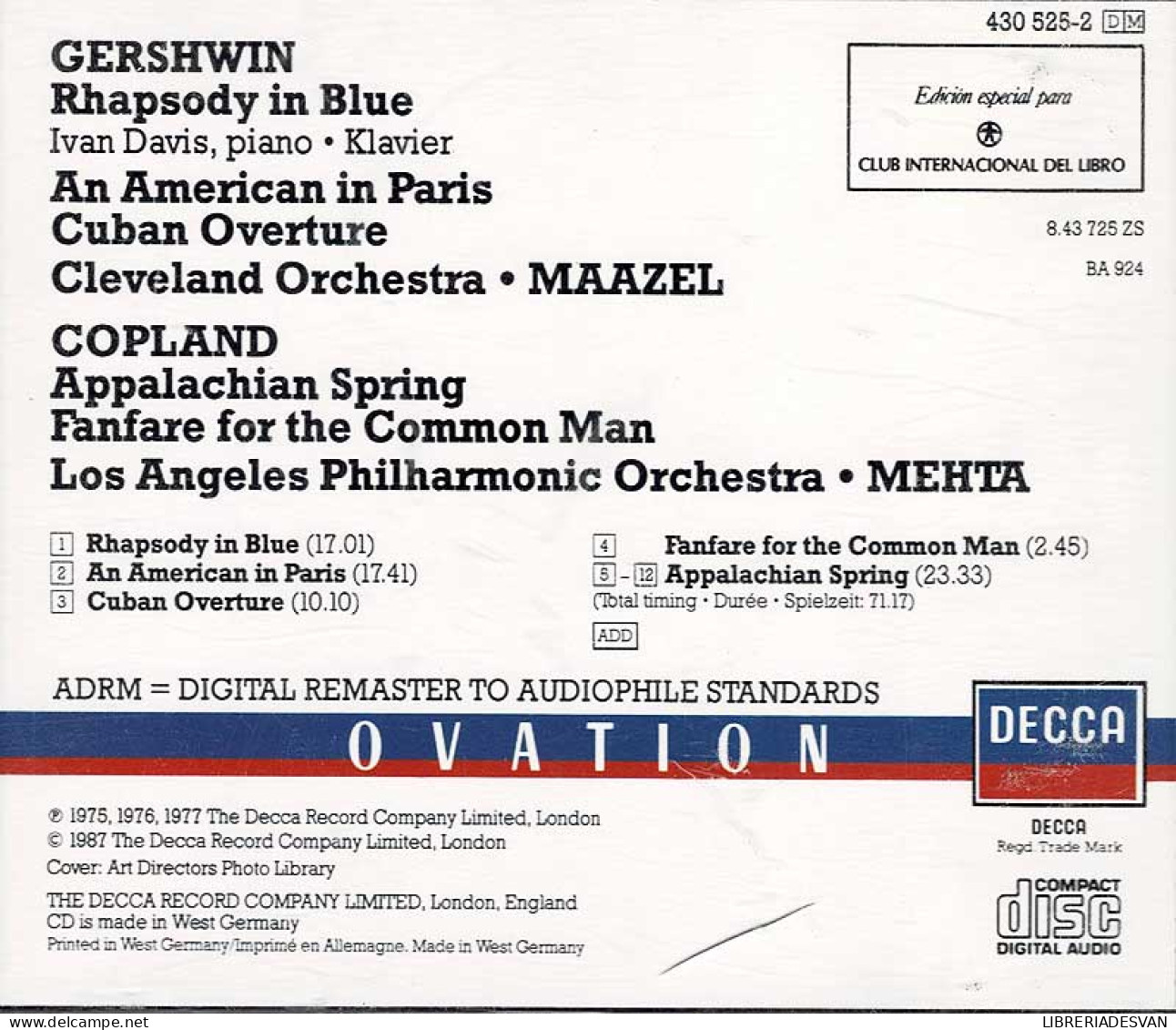 George Gershwin, Aaron Copland - Ovation. CD - Klassiekers