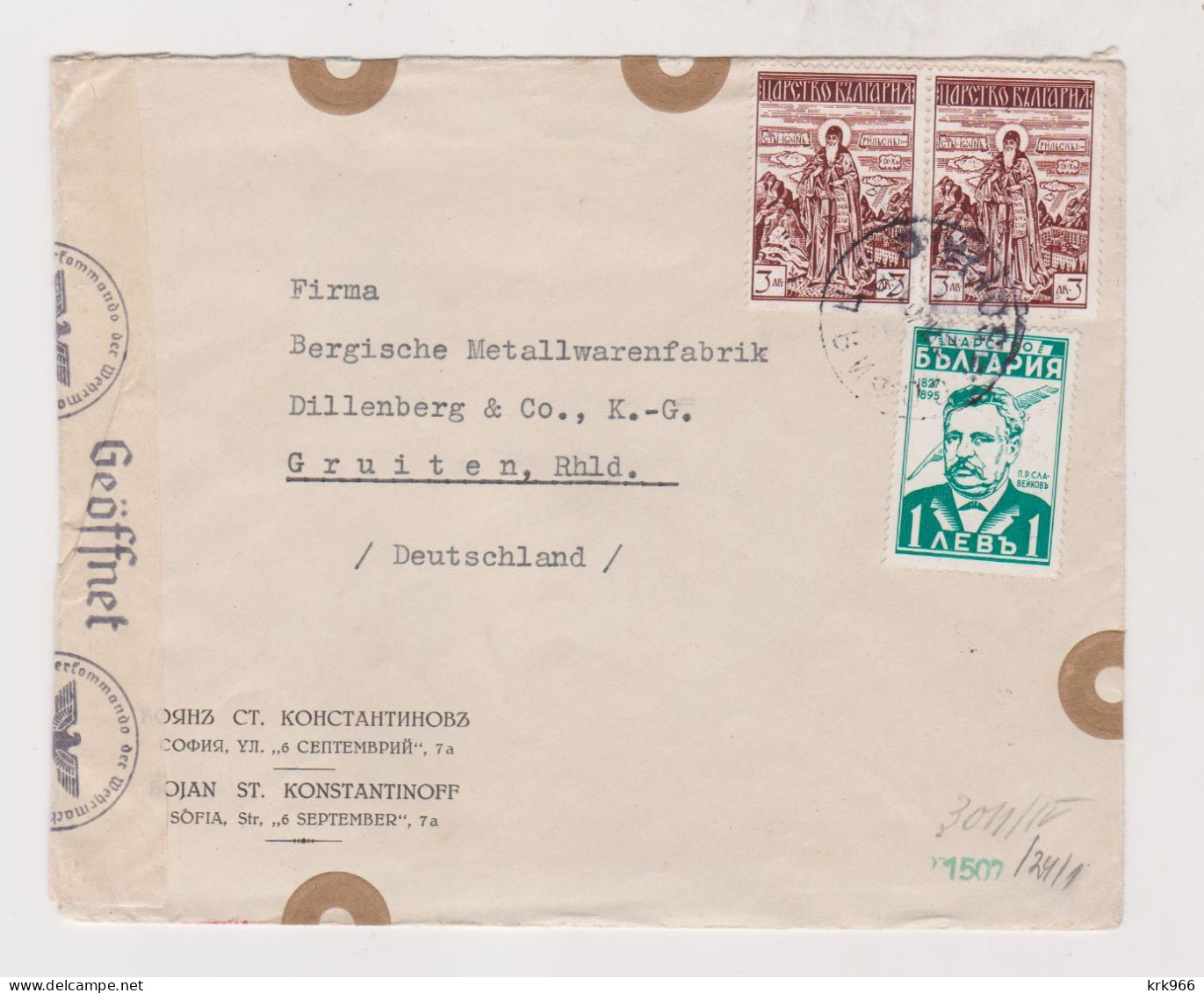 BULGARIA 1941 SOFIA Censored Cover To Germany - Brieven En Documenten