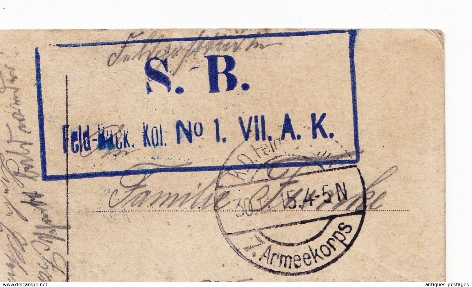 Photo Card 1915 WW1 Feldpost VII. Armee-Korps Deutsches Kaiserreich Deutschland Feldpost Military Mail - Feldpost (postage Free)