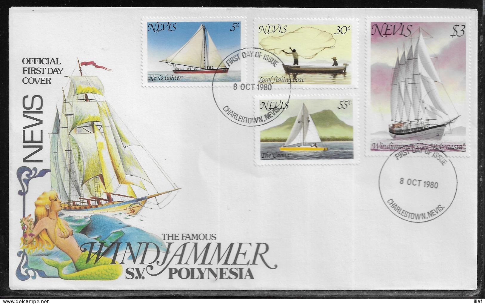 Nevis FDC Mi. 39-42.   Sailing Ships.  FDC Cancellation On Cachet FDC Envelope - Voile