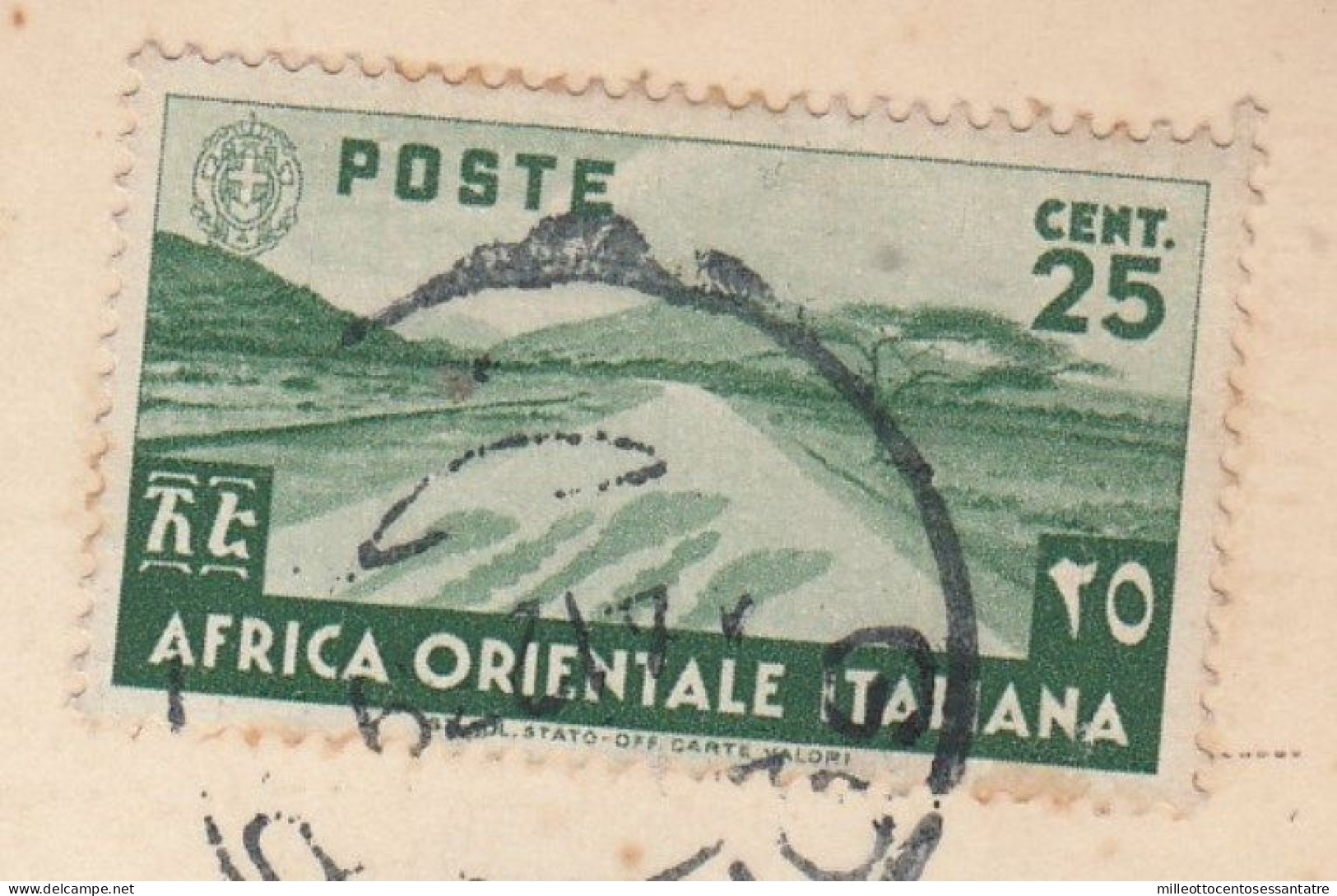 2036 -  AEO - Cartolina Illustrata Del 1939 Da Gondar A Genova Con Cent 25 Verde . - Africa Oriental Italiana