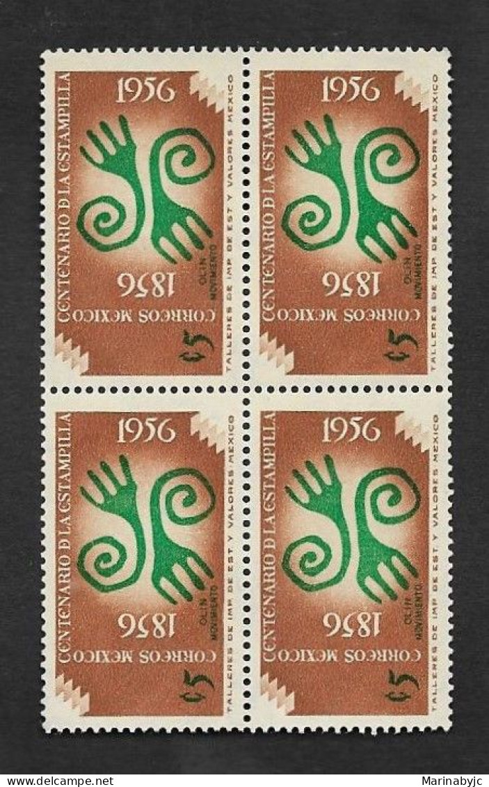 SE)1956 MEXICO, CENTENNIAL OF THE STAMP, AZTEC DESIGNS 5C SCT891, B/4 MNH - Mexico