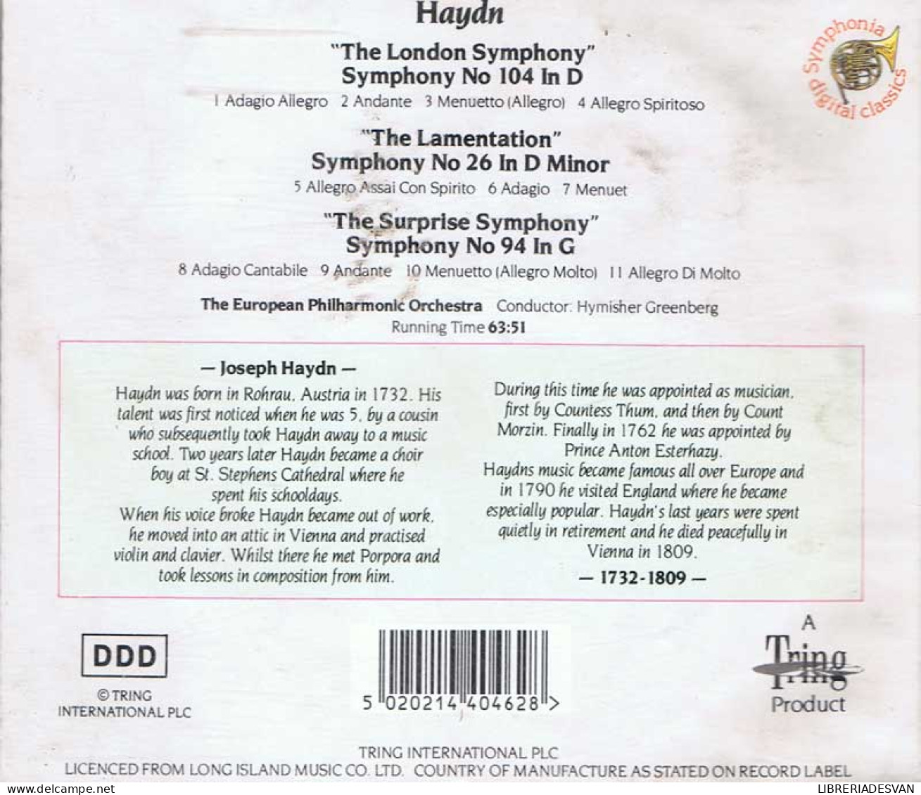 Haydn - Symphonies. CD - Classica