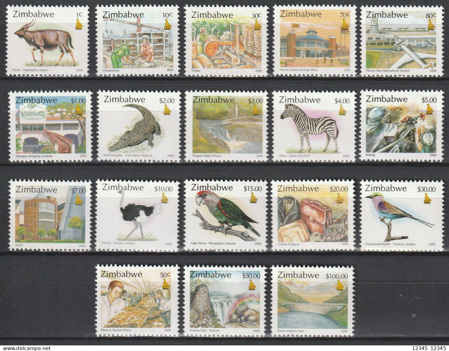 Zimbabwe 2000, Postfris MNH, Animals, Industry And Attractions. - Zimbabwe (1980-...)