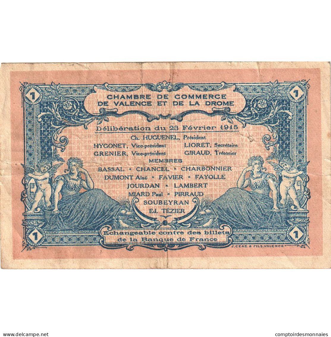 France, Valence, 1 Franc, 1915, TB+, Pirot:127-7 - Chambre De Commerce