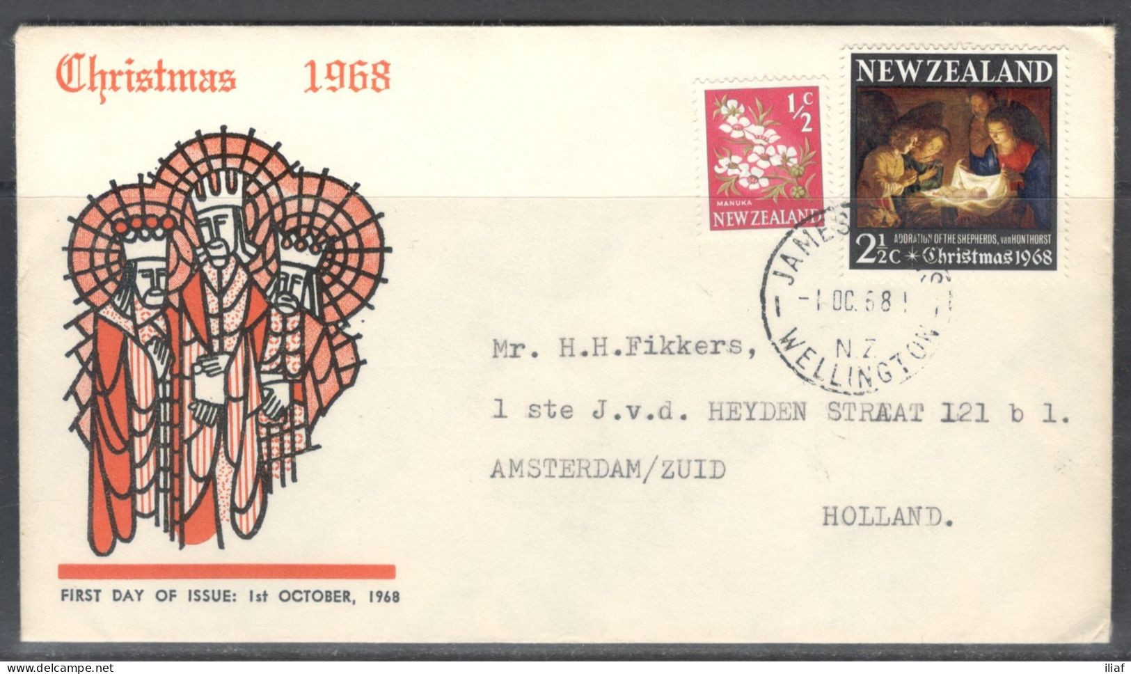 New Zealand. Stamp Sc. 414 On Letter, Sent From Wellington On 1.10.1968 To Holland - Briefe U. Dokumente