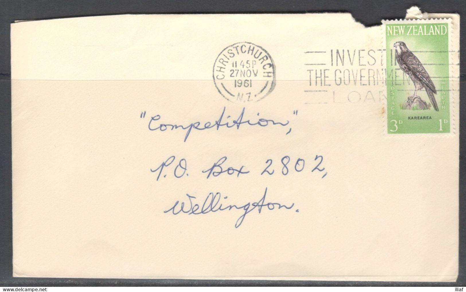 New Zealand. Stamp Sc. B62 On Letter, Sent From Christchurch On 27.11.1961 To Wellington - Briefe U. Dokumente