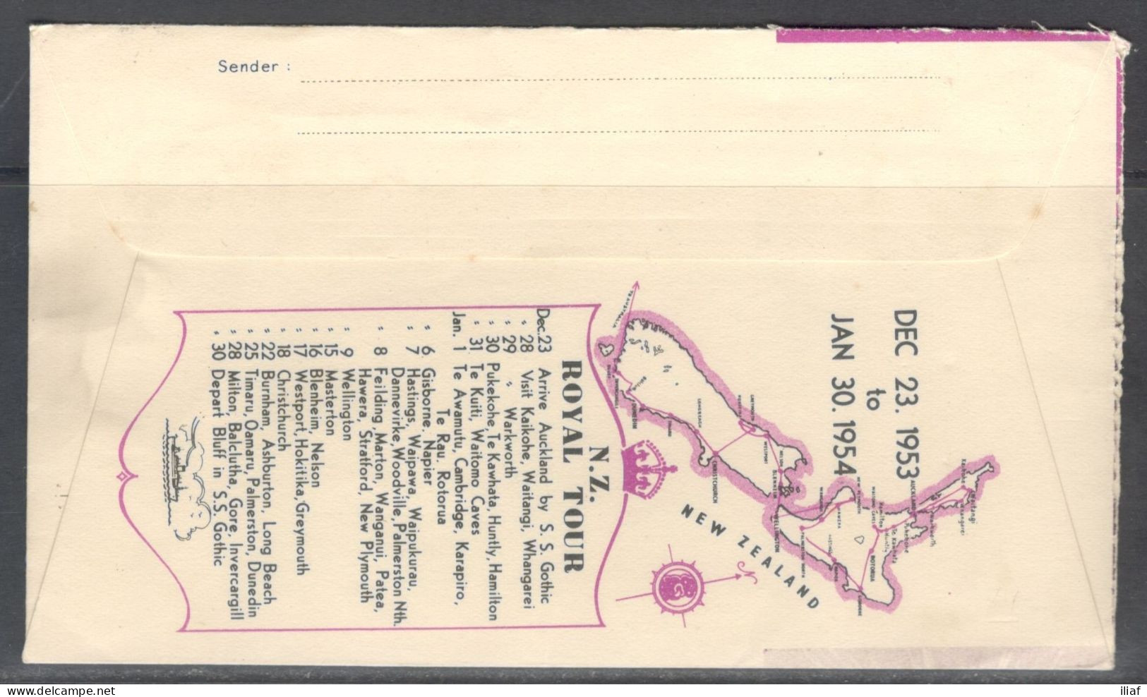 New Zealand.   Royal Visit 1953-1954.  Machine Cancellation On Souvenir Cover. - Lettres & Documents