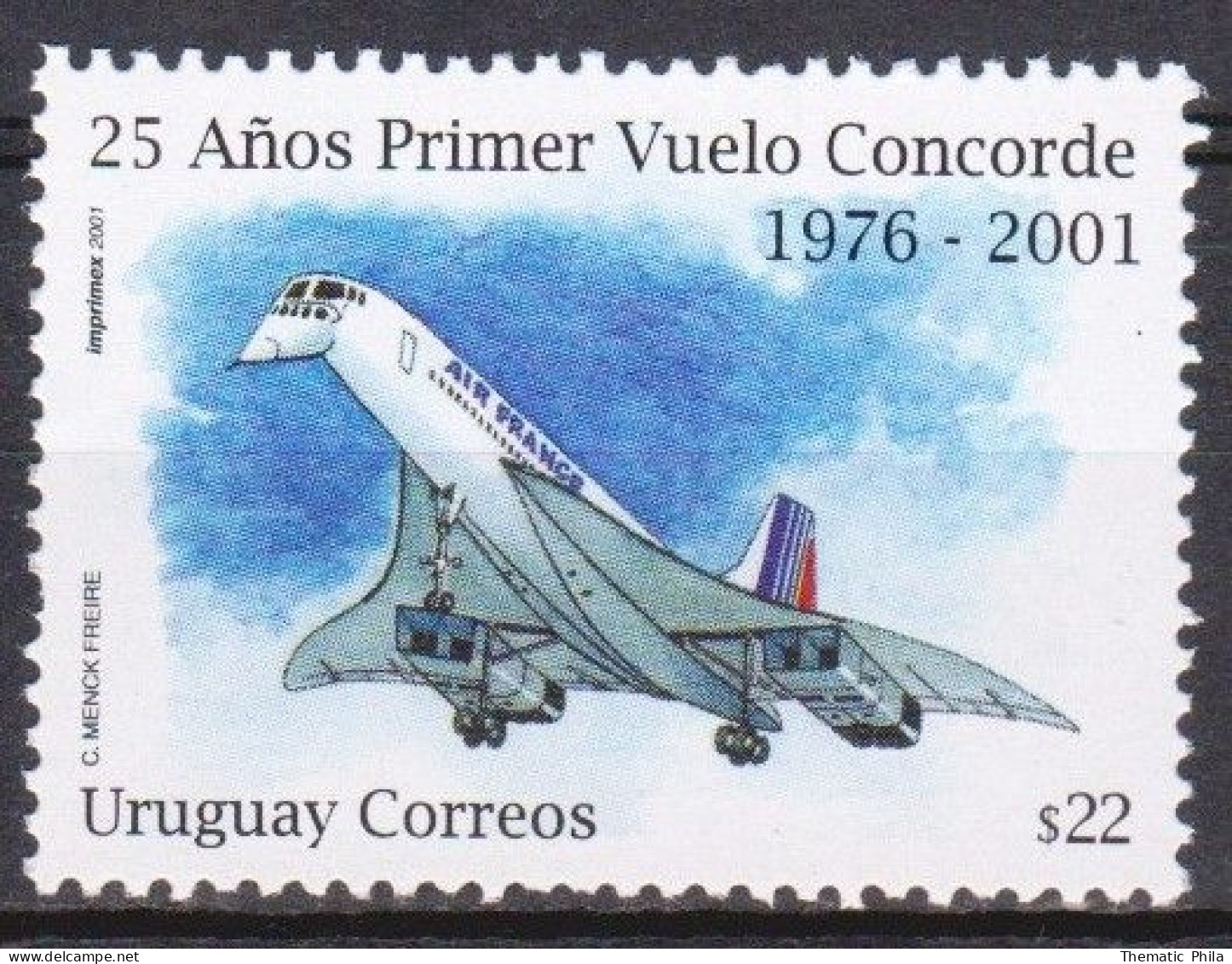 2001 URUGUAY First Concorde Flight Plane Avion Aviation Air France Yvert 1964 - Uruguay