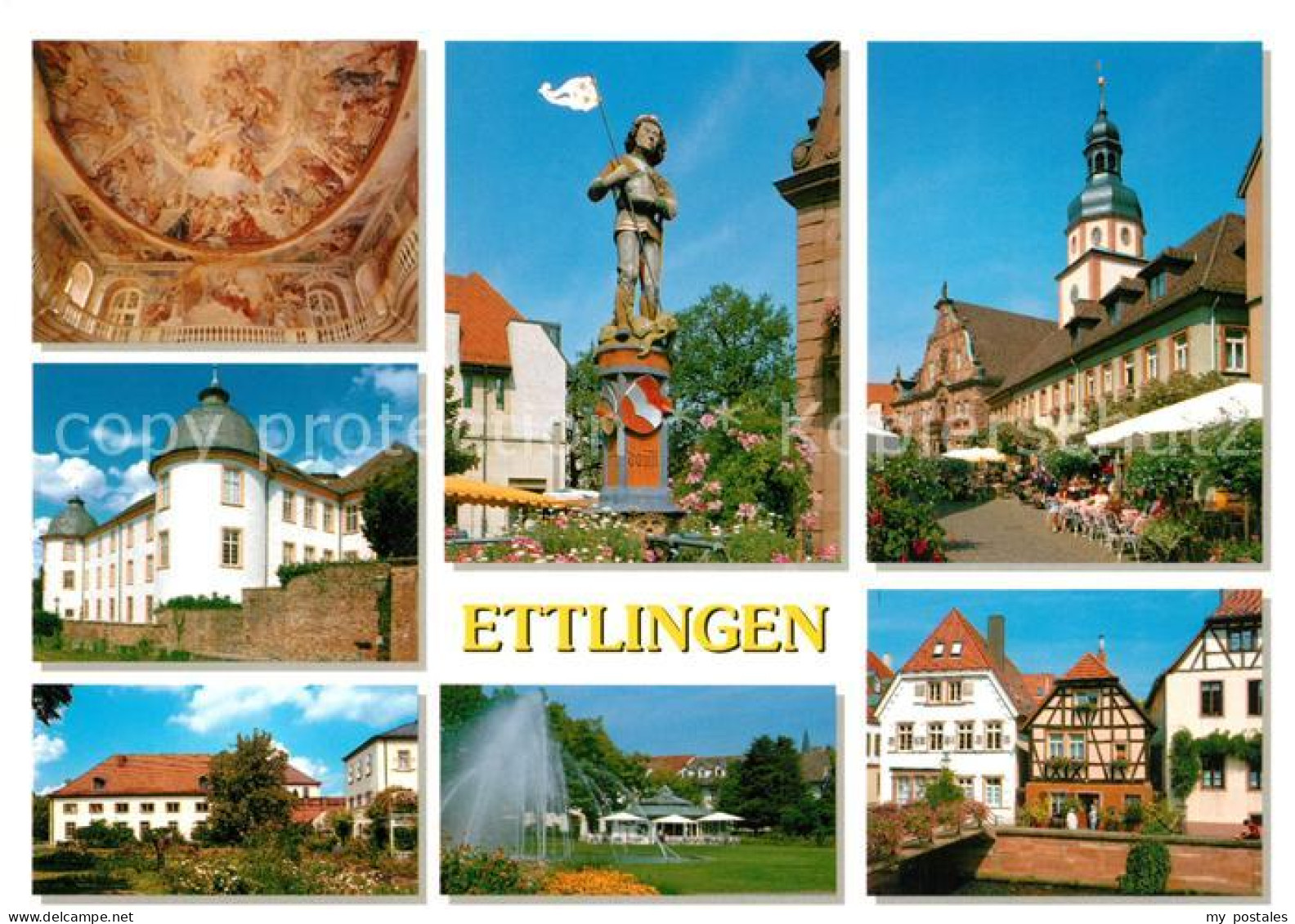 73226325 Ettlingen Fresken Schloss Brunnenfigur Strassencafes Kirche Parkanlage  - Ettlingen
