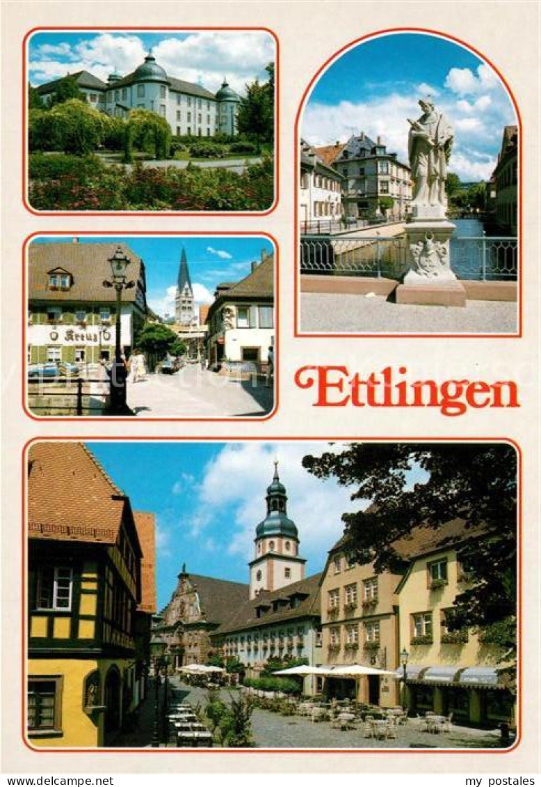 73226324 Ettlingen Schloss Innenstadt Strassencafes Bruecke Denkmal Statue Ettli - Ettlingen