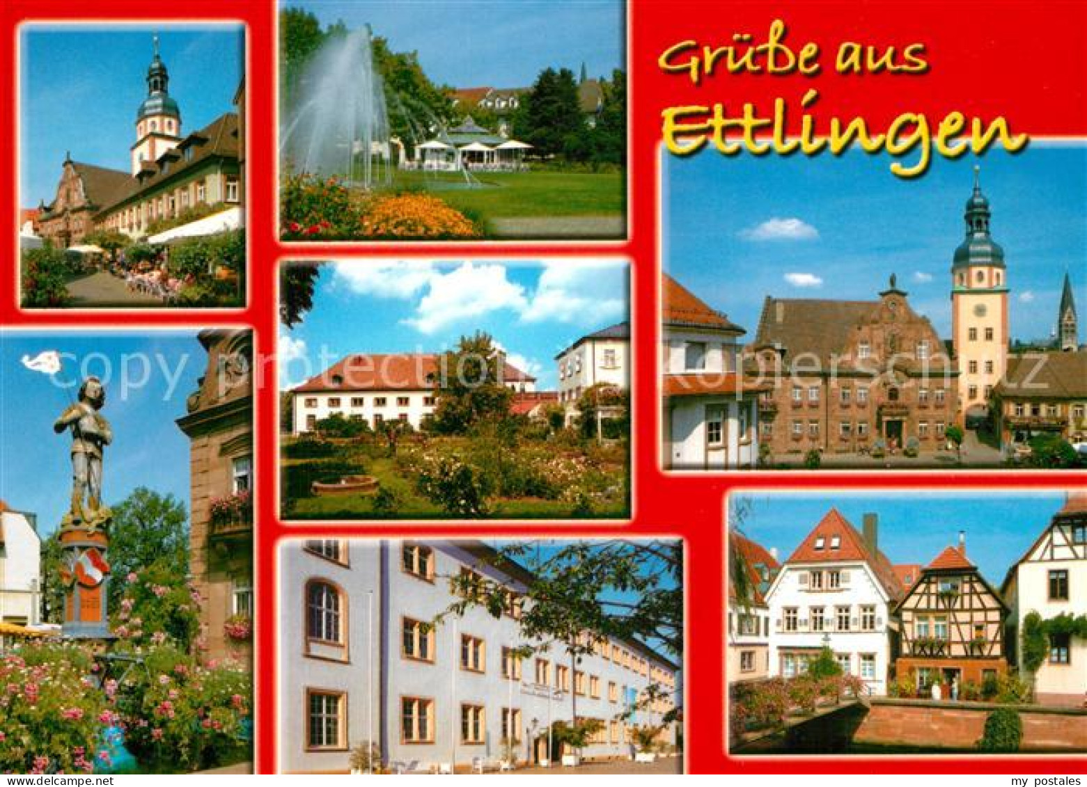 73226323 Ettlingen Strassencafe Innenstadt Brunnenfigur Park Marktplatz Altstadt - Ettlingen